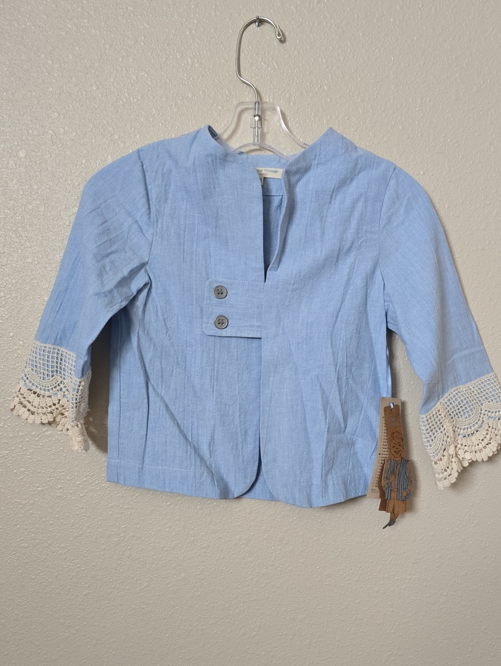 Kids Light Blue Crochet-Trim Jacket